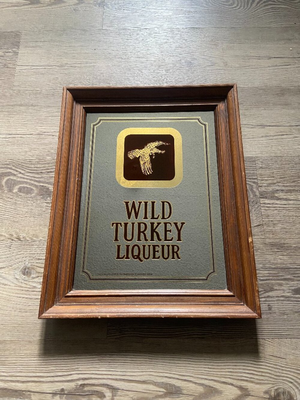 Vintage Wild Turkey Liquer Pub Bar Mirror Man-Cave Sign Framed Print 19.5" x 15"